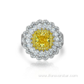 Yellow CZ Fine Sterling Silver Rings Rhodium Plated